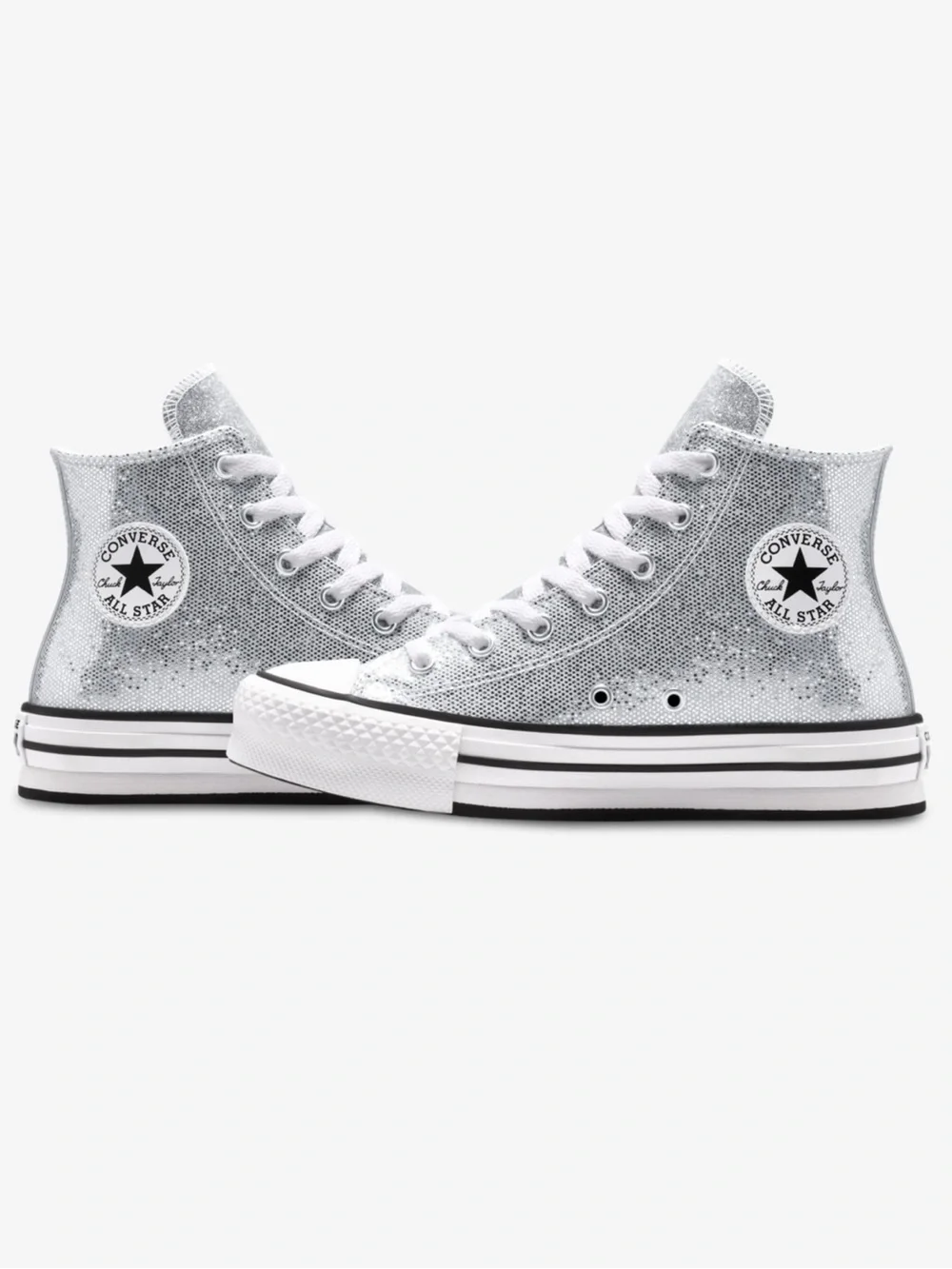 Converse Chuck Taylor Glitter All Star EVA Lift Hi Silver/White/Barely Grey 11
